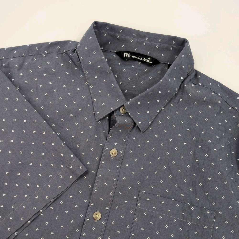 Travis Mathew Shirt Men Large Grey Geometric Performance Golf Short Sleeve Shirt